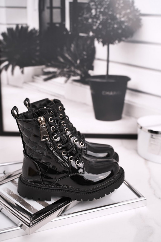 Schwarz lackierte Damenstiefel Schwarz lackierte Damenstiefel