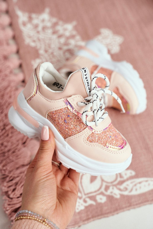 Kinder-Sneaker mit Glitzer in rosa Farbe Kinder-Sneaker mit Glitzer in rosa Farbe
