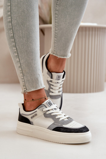 Damentief Sneakers Stilvollllschuhe aus Öko-Leder Big Star OO274028 INeiß-graue Farbe