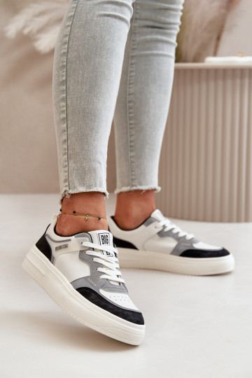 Damentief Sneakers Stilvollllschuhe aus Öko-Leder Big Star OO274028 INeiß-graue Farbe 2