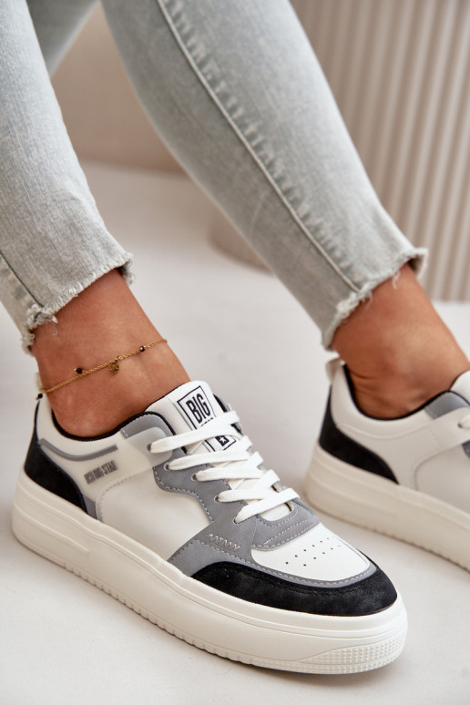 Damentief Sneakers Stilvollllschuhe aus Öko-Leder Big Star OO274028 INeiß-graue Farbe