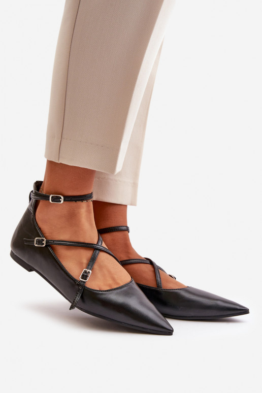 Ballerinas Feminin Z Noskami mit spitzen Ermöglichtsen I Przeplatającymi Się Paskami schZuarze Farbe Violra