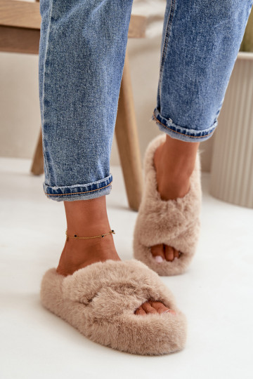 mit Pelzmantel Hausschuhe Feminin Auf dicker Sohle Beige Lavitera