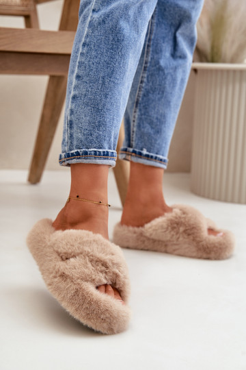 mit Pelzmantel Hausschuhe Feminin Auf dicker Sohle Beige Lavitera 2