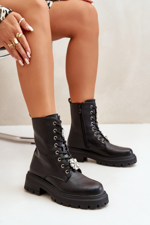 Arbeitsstiefeletten Feminin Eko Haut Z Przypinkami schZuarze Farbe Kristines Arbeitsstiefeletten Feminin Eko Haut Z Przypinkami schZuarze Farbe Kristines