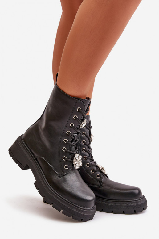 Arbeitsstiefeletten Feminin Eko Haut Z Przypinkami schZuarze Farbe Kristines Arbeitsstiefeletten Feminin Eko Haut Z Przypinkami schZuarze Farbe Kristines