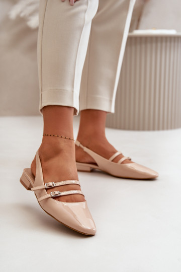 Lackierte Ballerinas mit Streifen Auf niedrigem Absatz Beige Bialettia 2