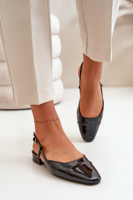 Lackierte Ballerinas Auf niedrigem Absatz mit offener Ferse schZuarze Farbe Kairael