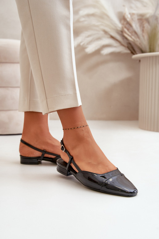 Lackierte Ballerinas Auf niedrigem Absatz mit offener Ferse schZuarze Farbe Kairael