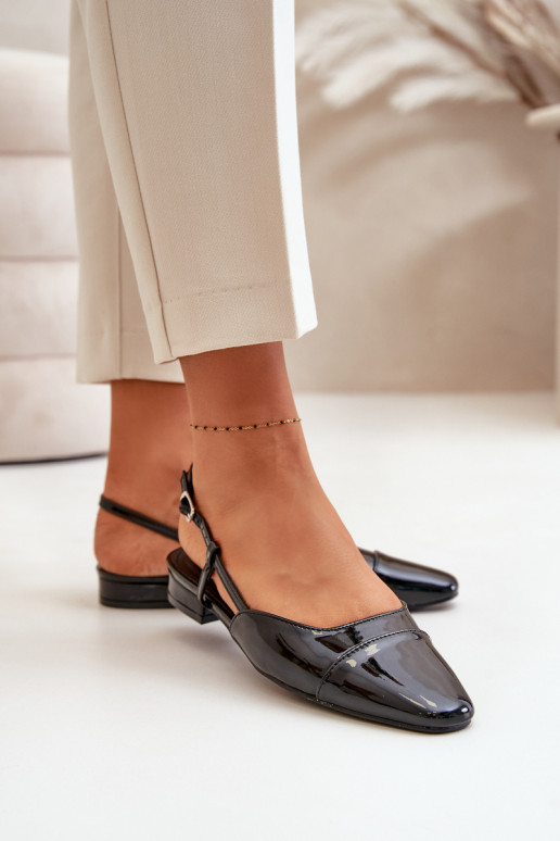 Lackierte Ballerinas Auf niedrigem Absatz mit offener Ferse schZuarze Farbe Kairael