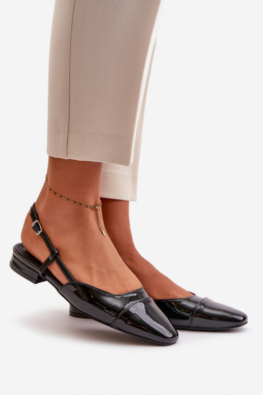 Lackierte Ballerinas Auf niedrigem Absatz mit offener Ferse schZuarze Farbe Kairael