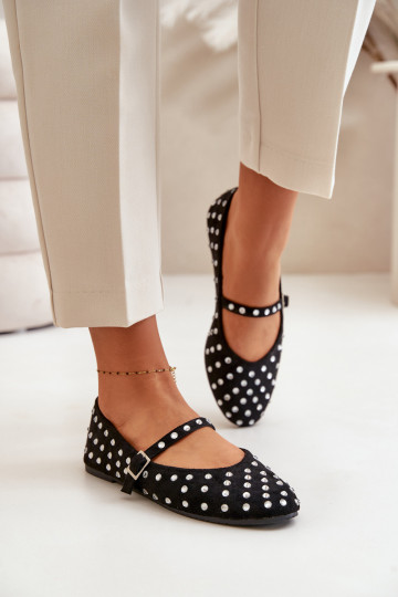 Dekoriert Ballerinas mit Riemen aus Öko-INildlederoZue schZuarze Farbe Tirilissa