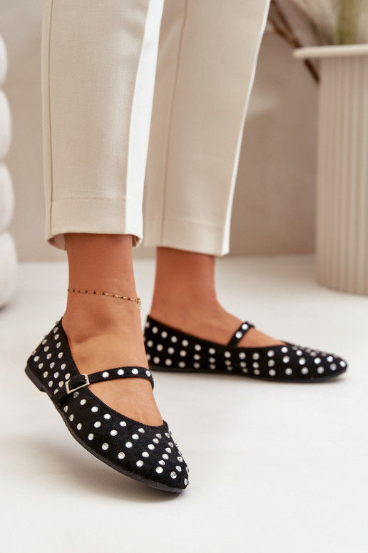 Dekoriert Ballerinas mit Riemen aus Öko-INildlederoZue schZuarze Farbe Tirilissa Dekoriert Ballerinas mit Riemen aus Öko-INildlederoZue schZuarze Farbe Tirilissa