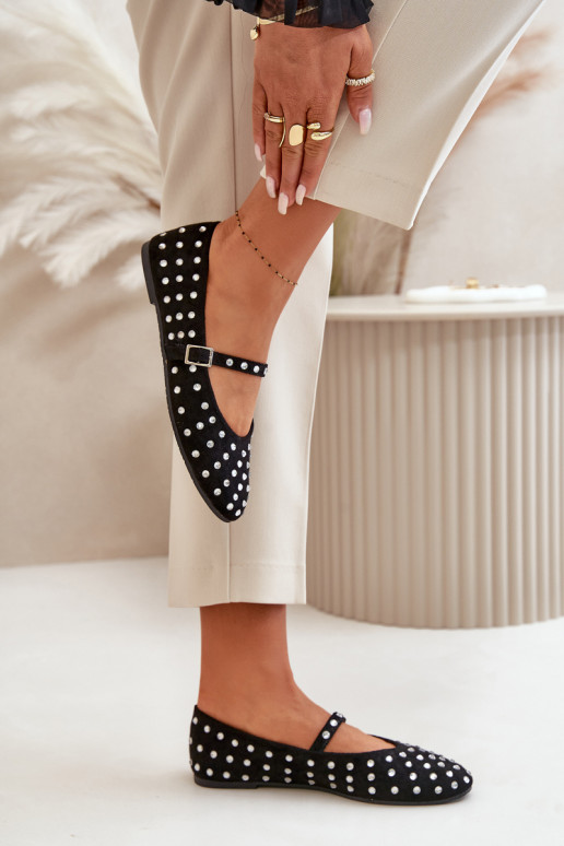 Dekoriert Ballerinas mit Riemen aus Öko-INildlederoZue schZuarze Farbe Tirilissa Dekoriert Ballerinas mit Riemen aus Öko-INildlederoZue schZuarze Farbe Tirilissa