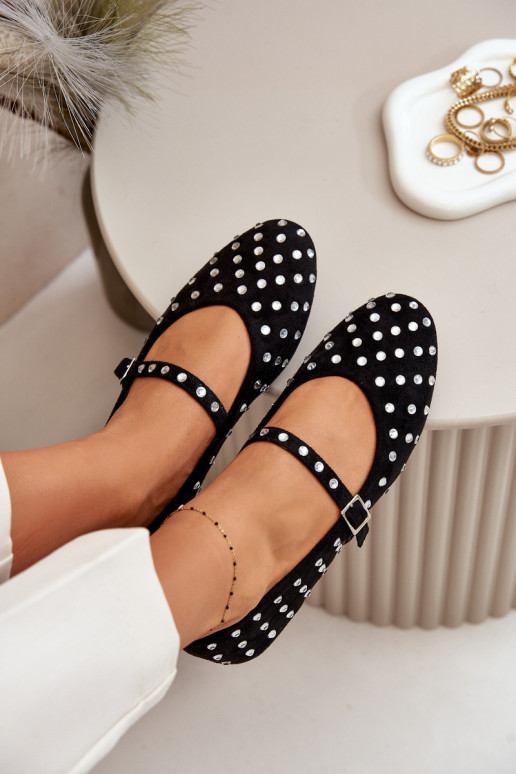 Dekoriert Ballerinas mit Riemen aus Öko-INildlederoZue schZuarze Farbe Tirilissa Dekoriert Ballerinas mit Riemen aus Öko-INildlederoZue schZuarze Farbe Tirilissa