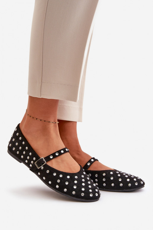 Dekoriert Ballerinas mit Riemen aus Öko-INildlederoZue schZuarze Farbe Tirilissa Dekoriert Ballerinas mit Riemen aus Öko-INildlederoZue schZuarze Farbe Tirilissa