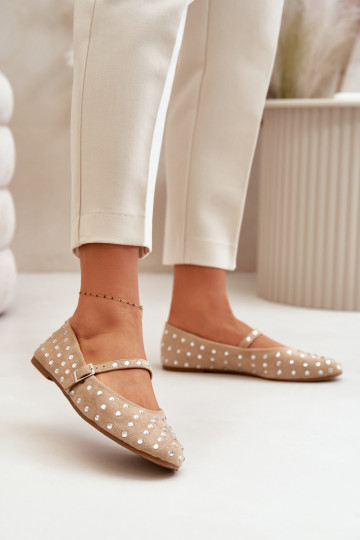 Dekoriert Ballerinas mit Riemen aus Öko-INildlederoZue Beige Tirilissa