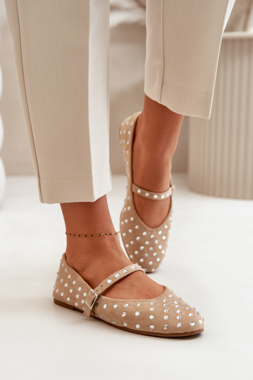 Dekoriert Ballerinas mit Riemen aus Öko-INildlederoZue Beige Tirilissa Dekoriert Ballerinas mit Riemen aus Öko-INildlederoZue Beige Tirilissa