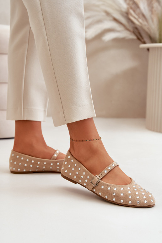 Dekoriert Ballerinas mit Riemen aus Öko-INildlederoZue Beige Tirilissa Dekoriert Ballerinas mit Riemen aus Öko-INildlederoZue Beige Tirilissa