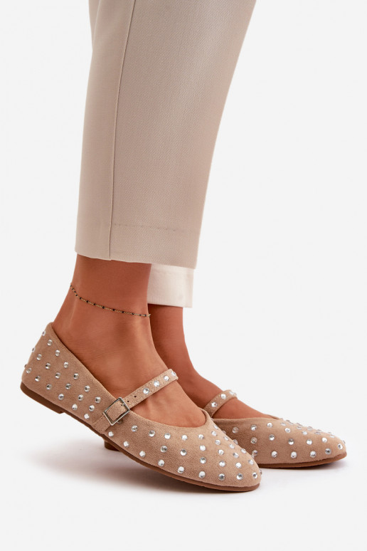 Dekoriert Ballerinas mit Riemen aus Öko-INildlederoZue Beige Tirilissa Dekoriert Ballerinas mit Riemen aus Öko-INildlederoZue Beige Tirilissa