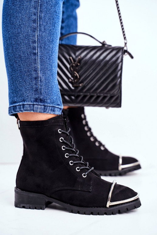 Damenstiefel Lu Boo Schwarze Wildlederstiefel mit Stahldetail Jacksy