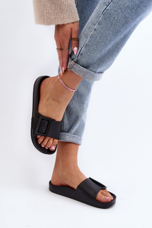 Damenhausschuhe Big Star mit Schnallen schwarz FF274A389 Damenhausschuhe Big Star mit Schnallen schwarz FF274A389