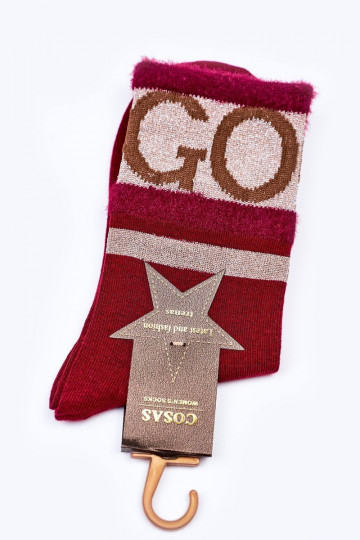 Damen-Baumwollsocken GO-GO mit Fell COSAS Burgunderrot