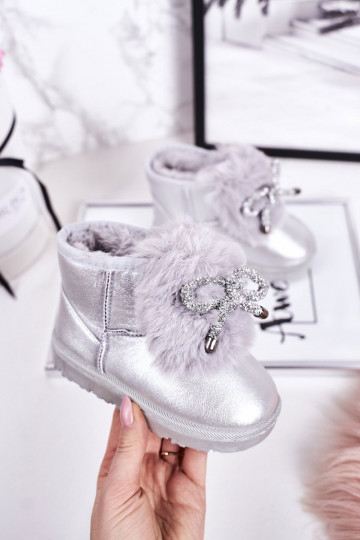 Gewärmte Kinder-Schneestiefel mit Fell innen, silberne Farbe Aurora