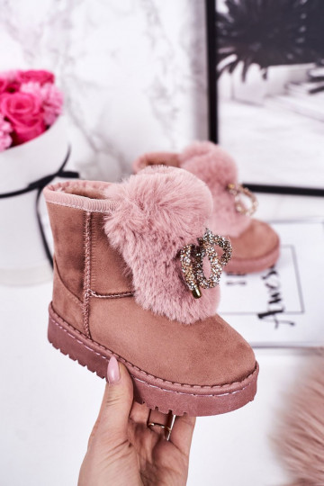 Gewärmte Kinder-Schneestiefel mit Fellinnenseite aus rosafarbenem Wildleder Amelia