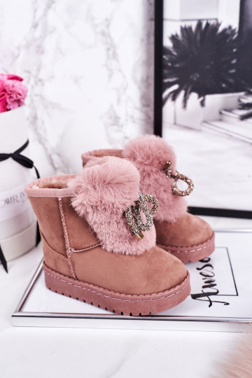 Gewärmte Kinder-Schneestiefel mit Fellinnenseite aus rosafarbenem Wildleder Amelia 2