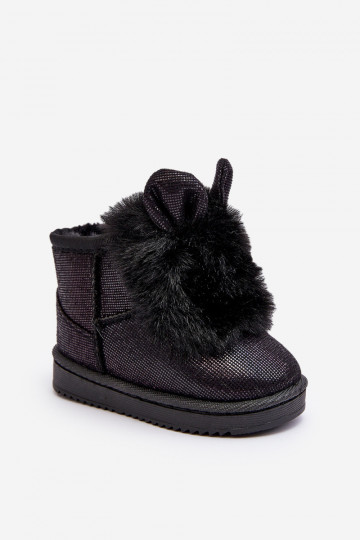 Gewärmte Kinder-Schneestiefel mit Fell innen und Ohren in der Farbe Schwarz Betty