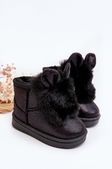 Gewärmte Kinder-Schneestiefel mit Fell innen und Ohren in der Farbe Schwarz Betty 2
