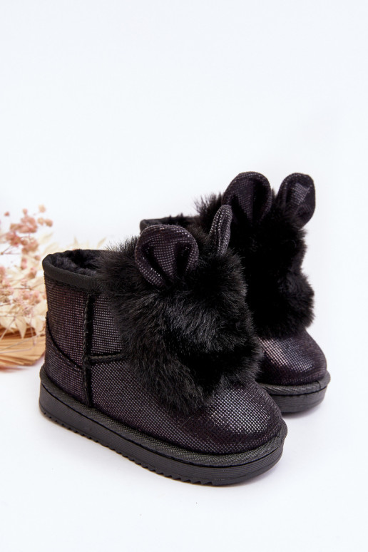 Gewärmte Kinder-Schneestiefel mit Fell innen und Ohren in der Farbe Schwarz Betty