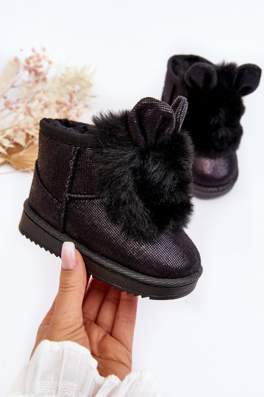 Gewärmte Kinder-Schneestiefel mit Fell innen und Ohren in der Farbe Schwarz Betty