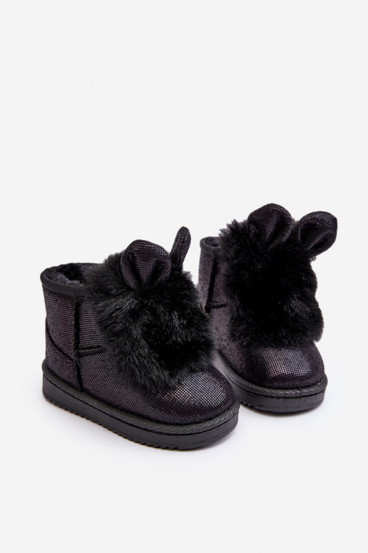 Gewärmte Kinder-Schneestiefel mit Fell innen und Ohren in der Farbe Schwarz Betty