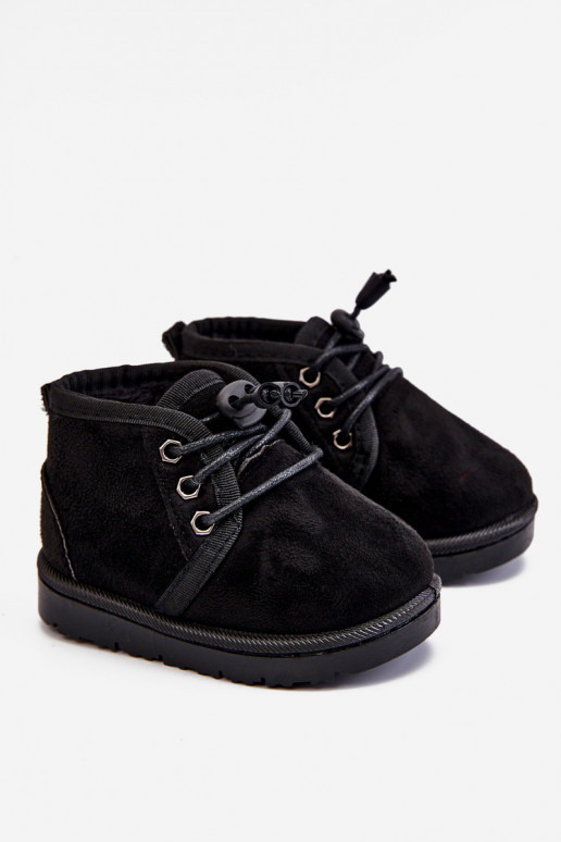 Schnür-Schneestiefel für Kinder mit Fell in Schwarz Hunter