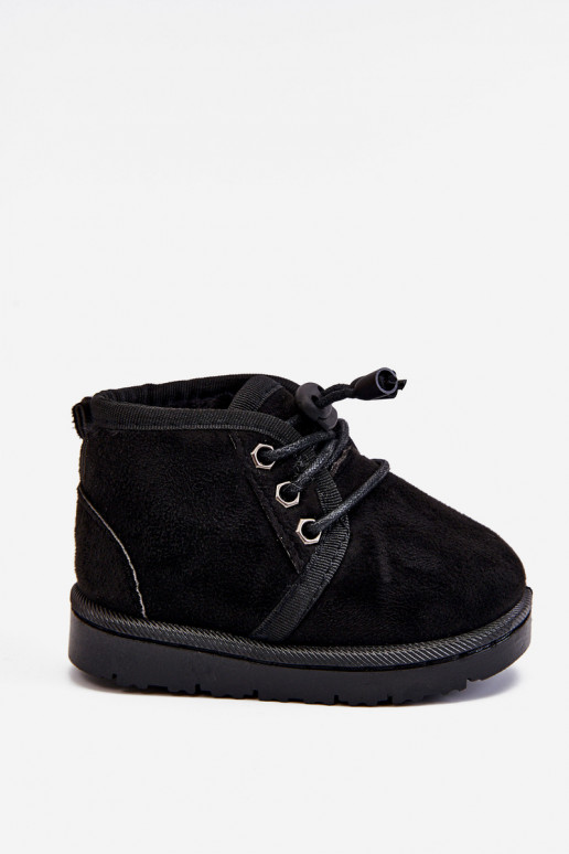 Schnür-Schneestiefel für Kinder mit Fell in Schwarz Hunter