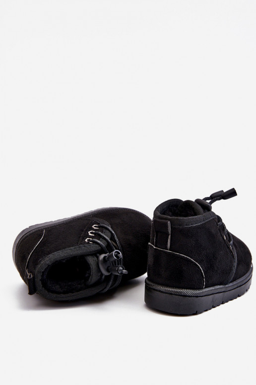 Schnür-Schneestiefel für Kinder mit Fell in Schwarz Hunter