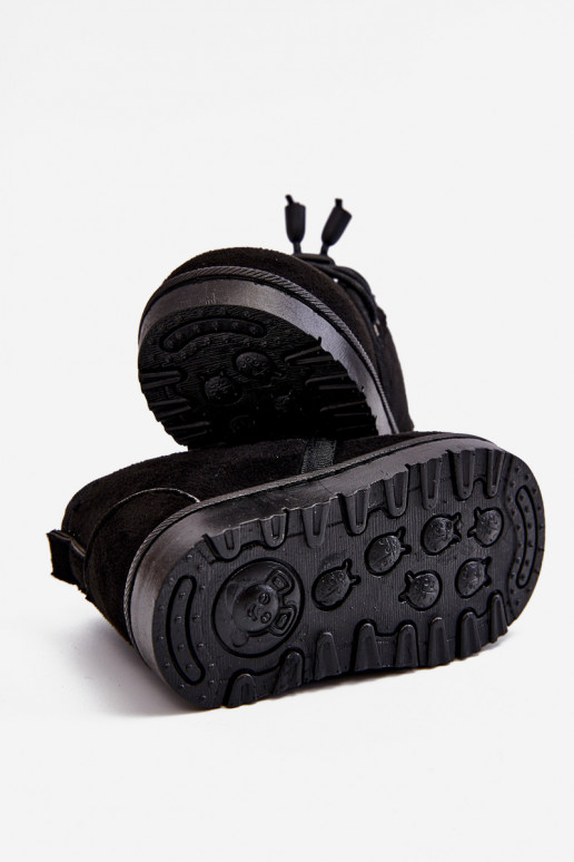 Schnür-Schneestiefel für Kinder mit Fell in Schwarz Hunter