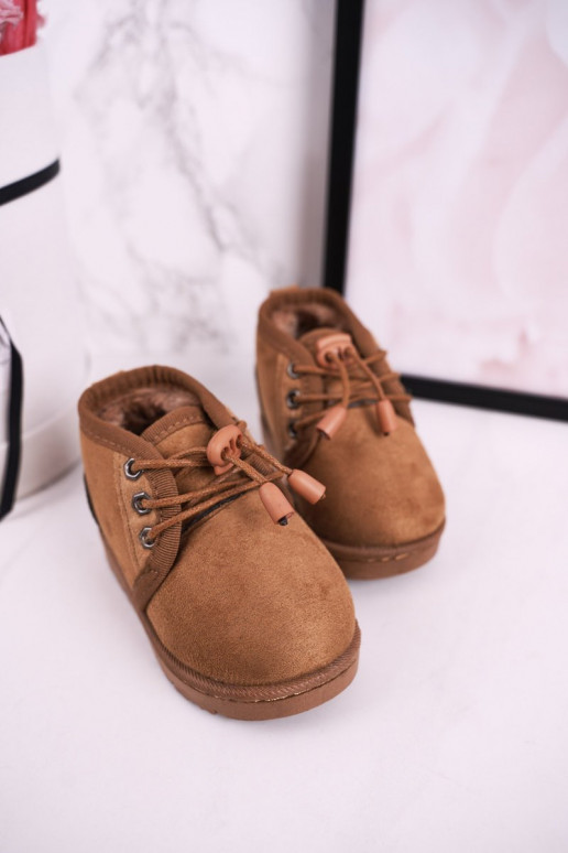 Schnür-Schneestiefel für Kinder mit Fell in Braun Hunter