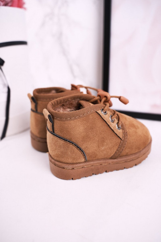 Schnür-Schneestiefel für Kinder mit Fell in Braun Hunter