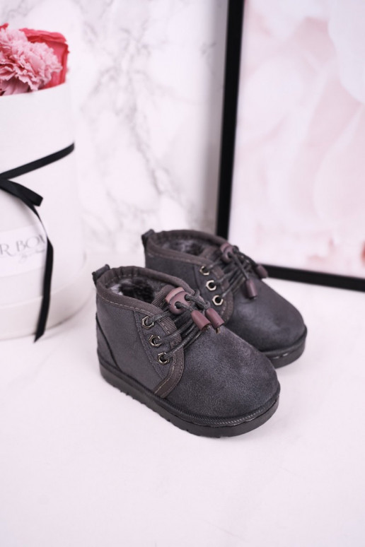 Schnür-Schneestiefel für Kinder mit Fell in Grau Hunter