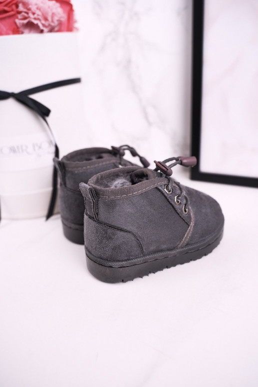 Schnür-Schneestiefel für Kinder mit Fell in Grau Hunter