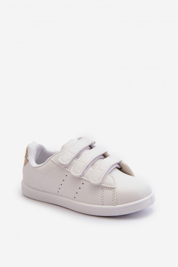Kinder-Sneaker mit Klebeverschlüssen in der Farbe Weißgold „Cute Girl“.