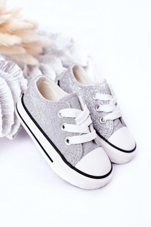 Kinder-Freizeitschuhe mit glänzender silberner Bling-Bling-Farbe