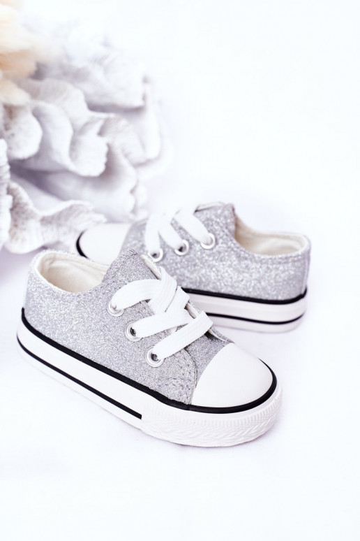Kinder-Freizeitschuhe mit glänzender silberner Bling-Bling-Farbe