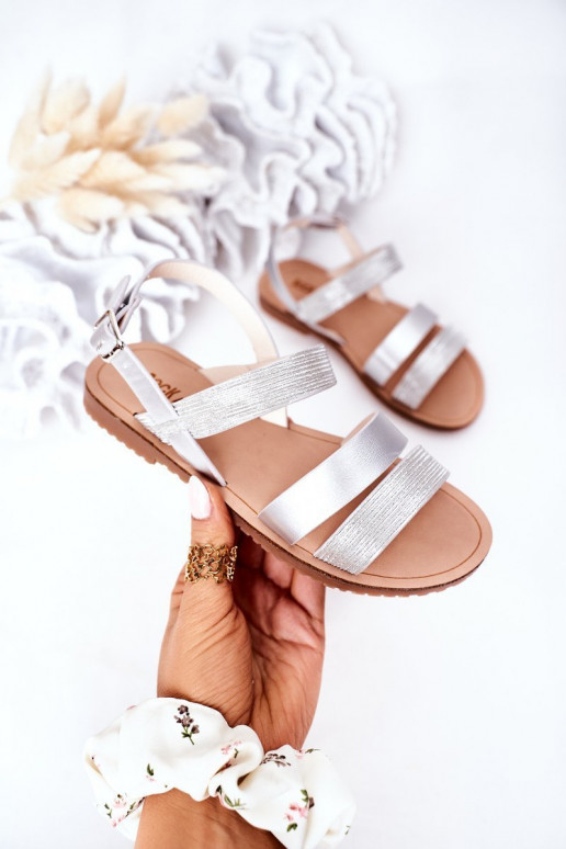 Glänzende Kindersandalen in silberner Farbe, Natalie