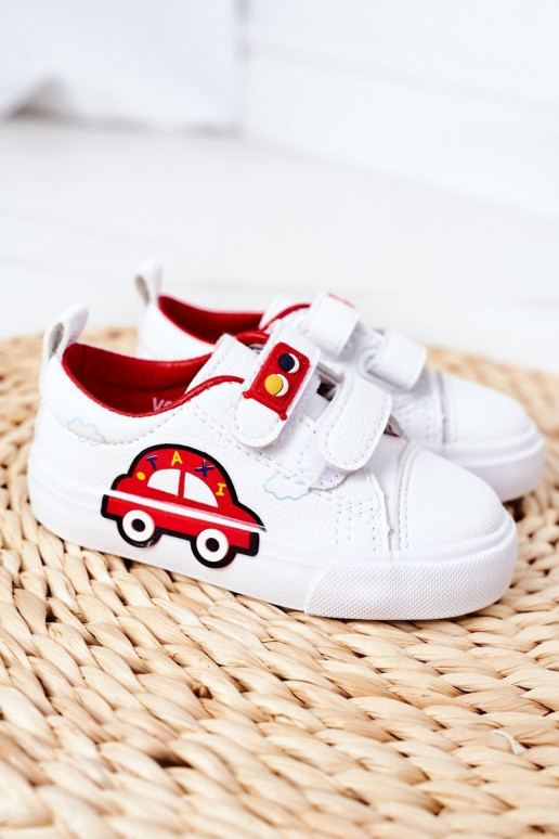 Kinder-Freizeitschuhe mit Klebeverschlüssen in der Farbe Weiß-Rot Taxi