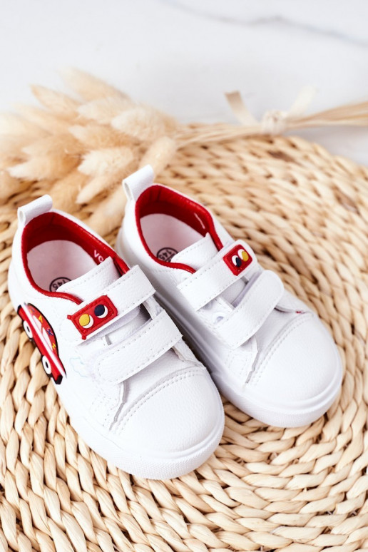 Kinder-Freizeitschuhe mit Klebeverschlüssen in der Farbe Weiß-Rot Taxi