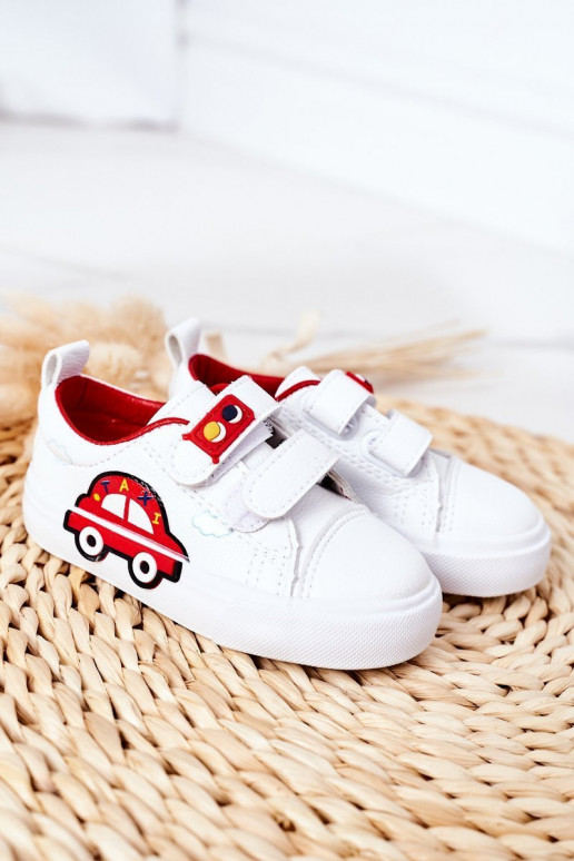 Kinder-Freizeitschuhe mit Klebeverschlüssen in der Farbe Weiß-Rot Taxi